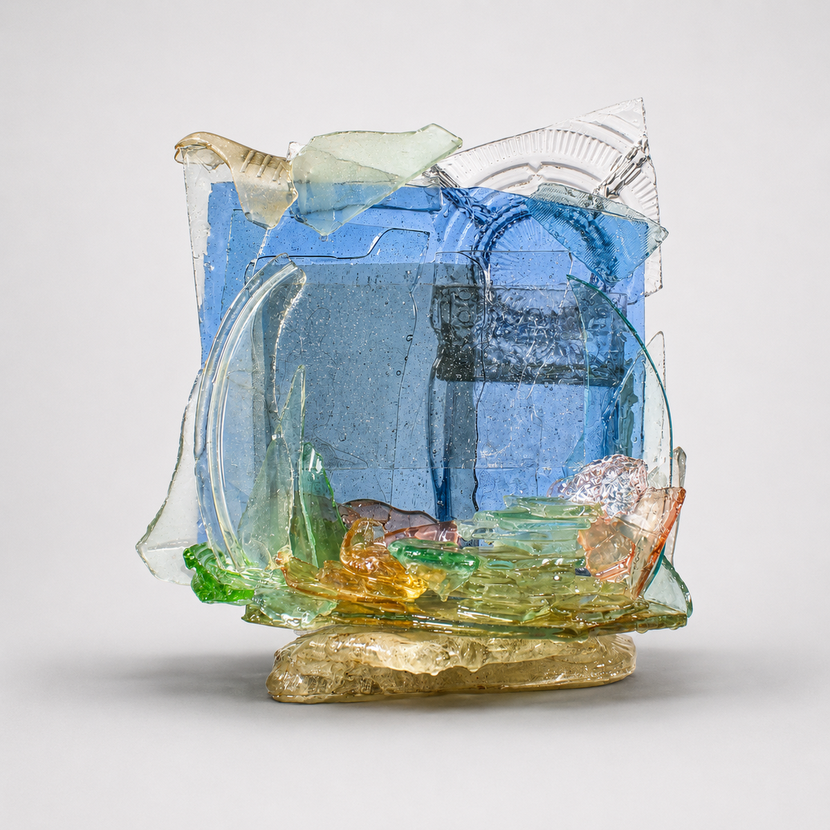 Colorful glass sculpture on a white background