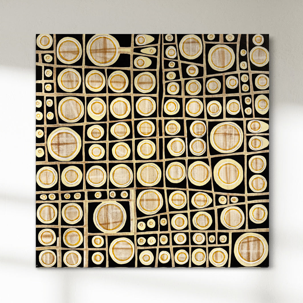Original abstract painting with white and gray patterns on a white background