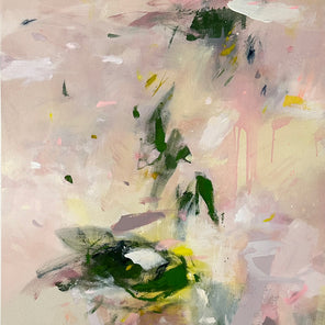 A pink and green abstract painting by Kelly Rossetti. 