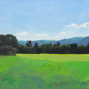 A green and blue landscape painting. 