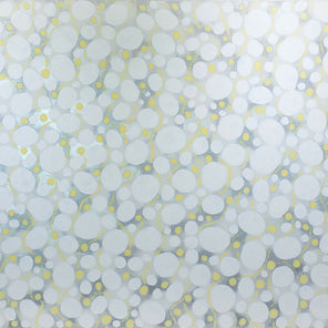 A white, grey, and yellow abstract painting by Sofie Swann.