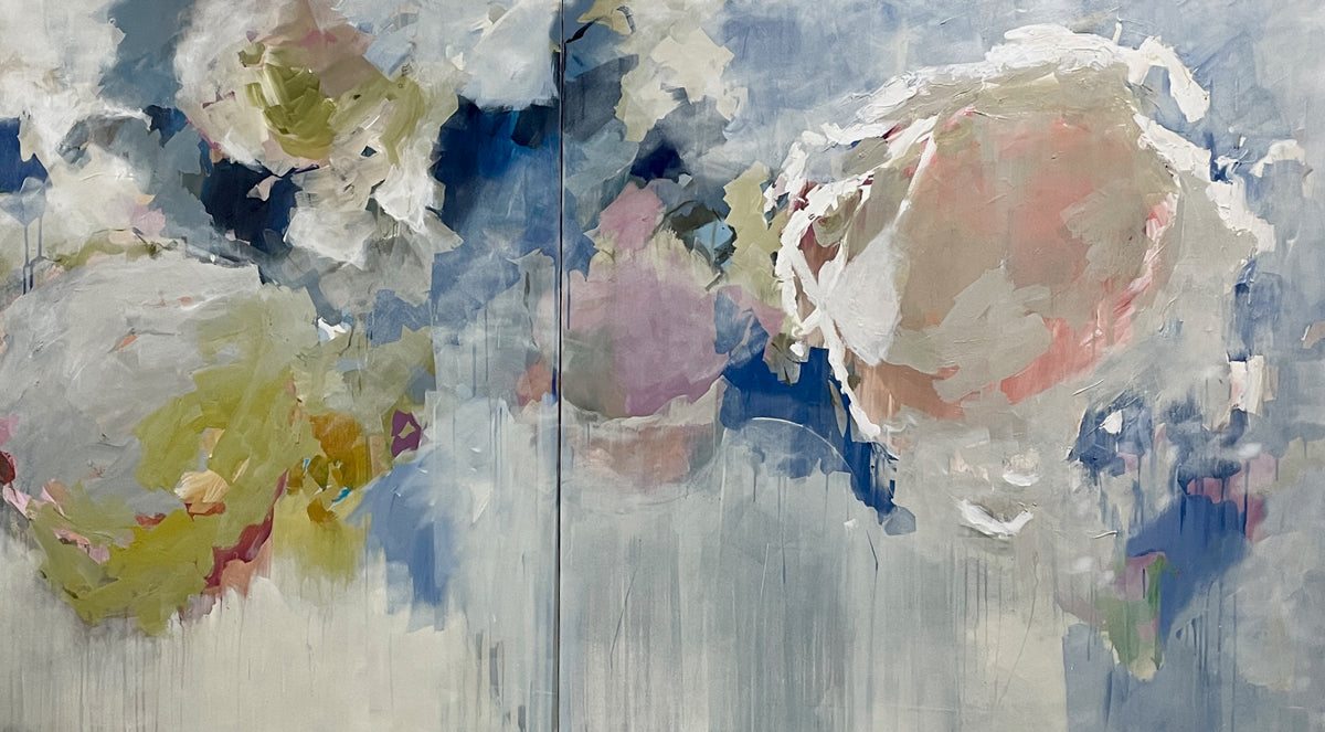 Abstract painting of flowers with watercolor textures