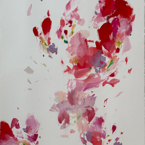 A pink, red, and white abstract painting by Kelly Rossetti. 