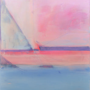 A pink and blue abstract painting. 