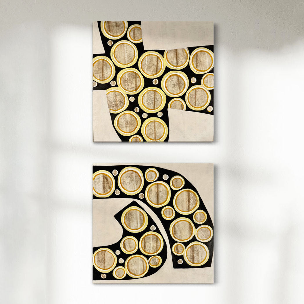 Original abstract painting with white and gray patterns on a white background