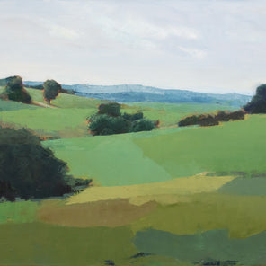 A green landscape painting. 