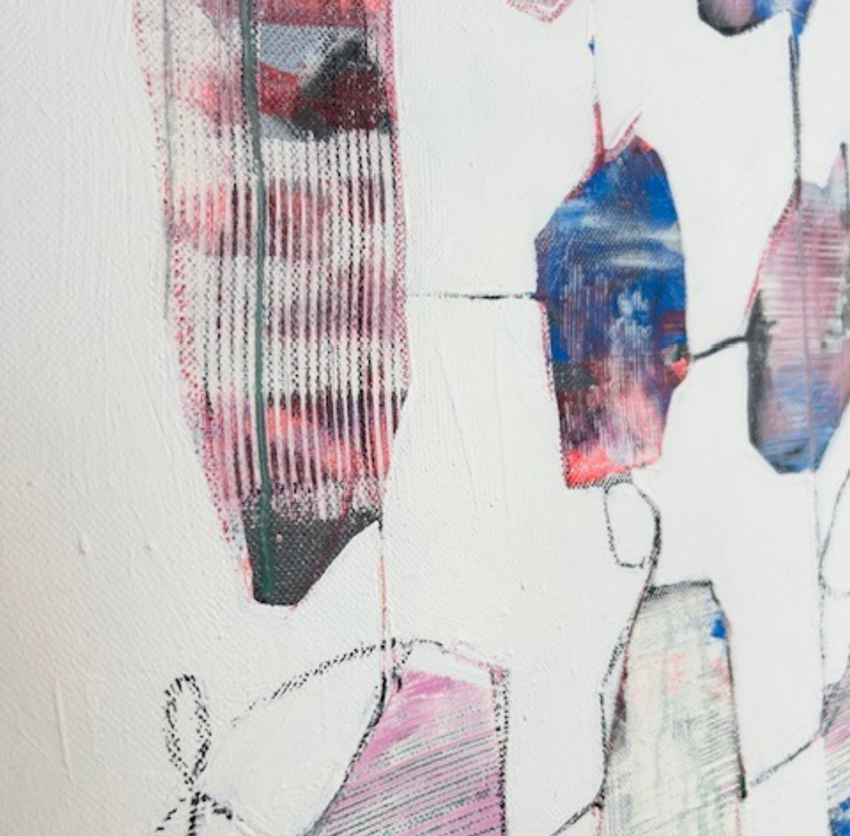Abstract art piece with colorful geometric shapes on a white background.