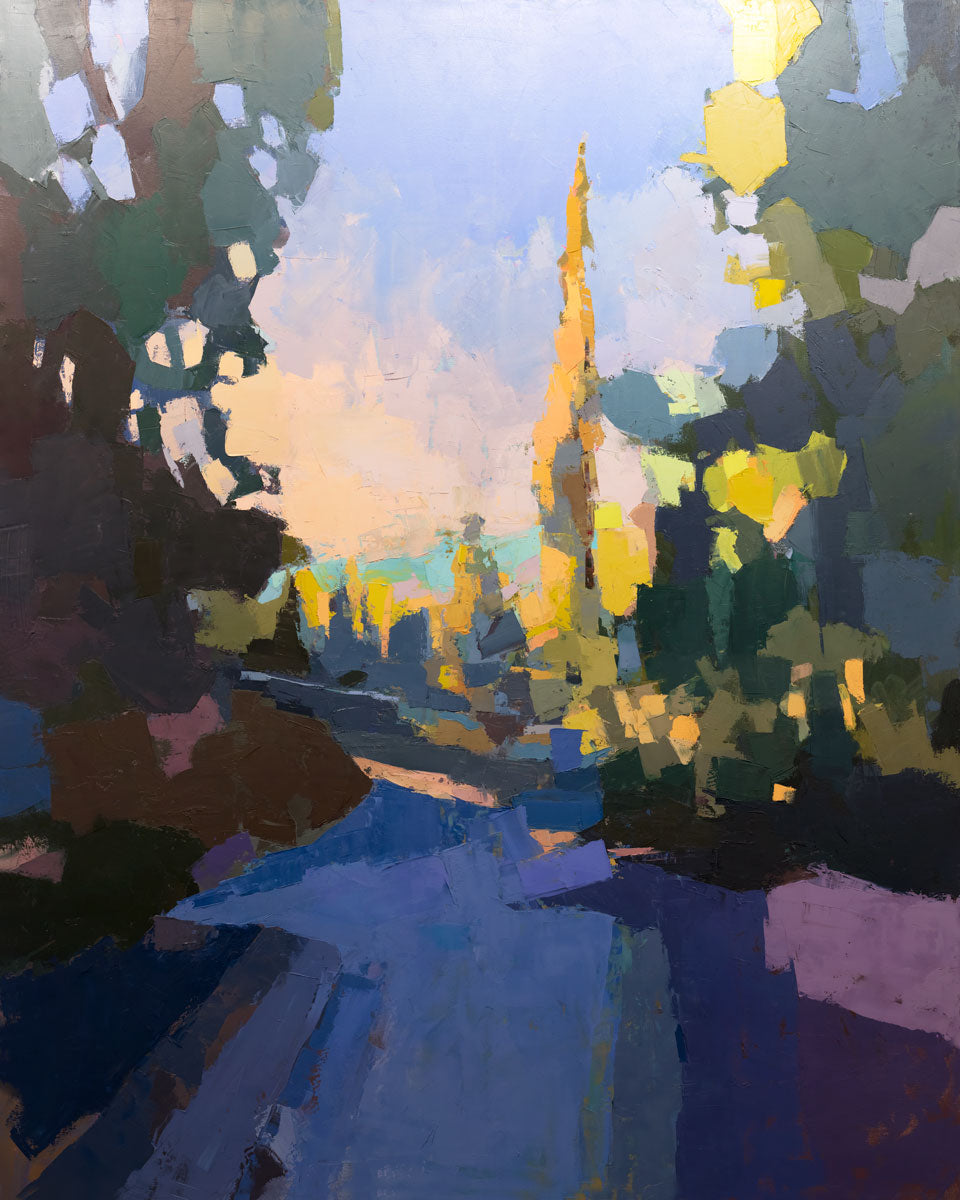 A blue abstract landscape art print by Bri Custer.