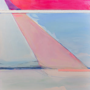 A pink and blue abstract painting by Kelly Rossetti. 