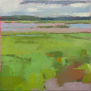 A textured green abstracted landscape painting by Bri Custer. 