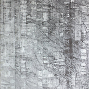 A black and silver abstract painting by Ned Martin. 