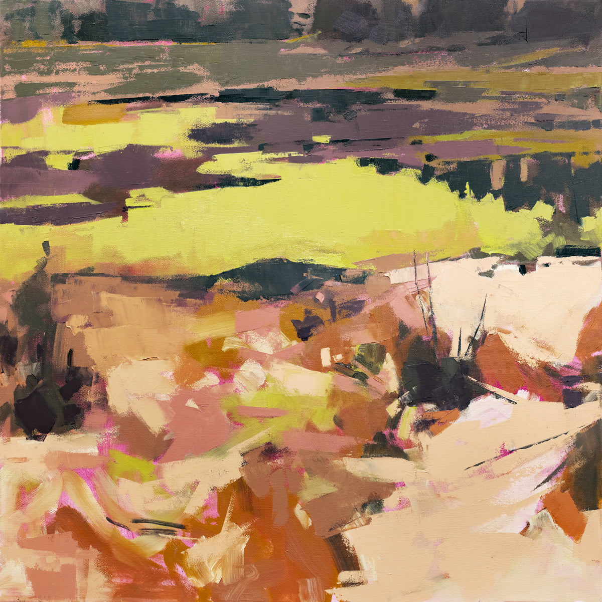 A yellow and orange abstracted landscape art print by Bri Custer.