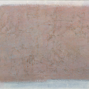 A white and light pink abstract painting by Stanley Bate. 