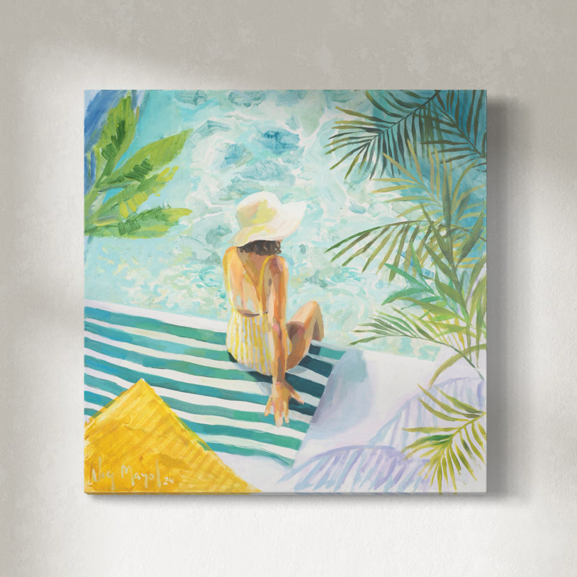Striped Towel and a White Hat - Original Painting *