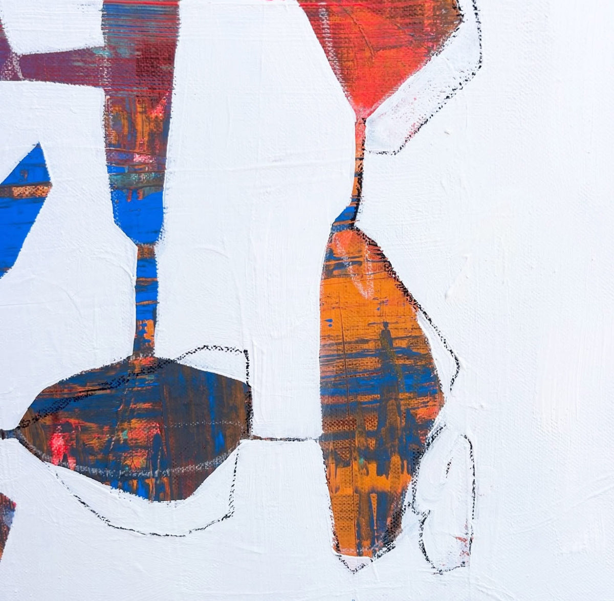 Abstract art piece with colorful geometric shapes on a white background.