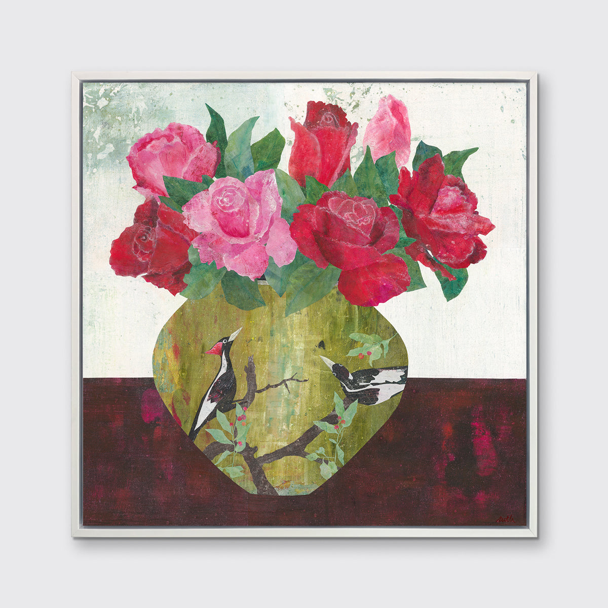 Woodpeckers with Roses - Open Edition Canvas Print