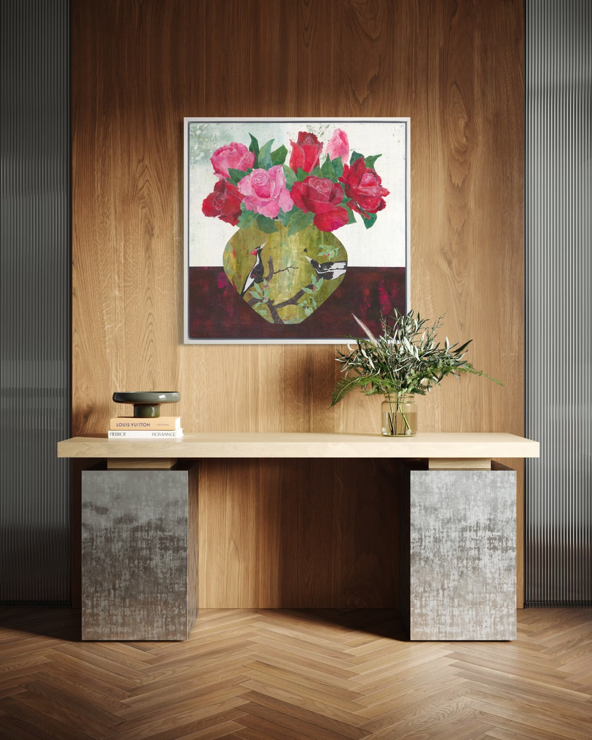 Woodpeckers with Roses - Open Edition Canvas Print
