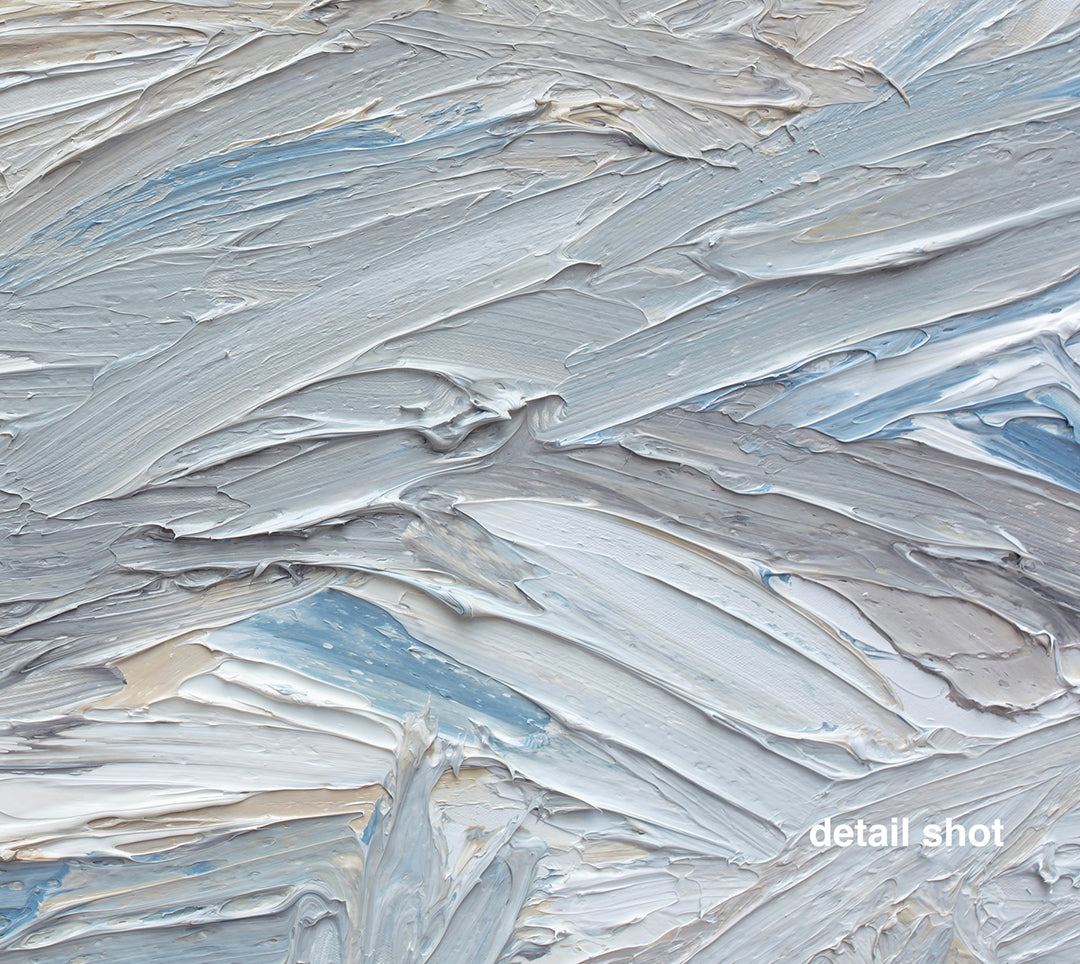 Close-up of textured gray and white paint strokes with 'detail shot' text.