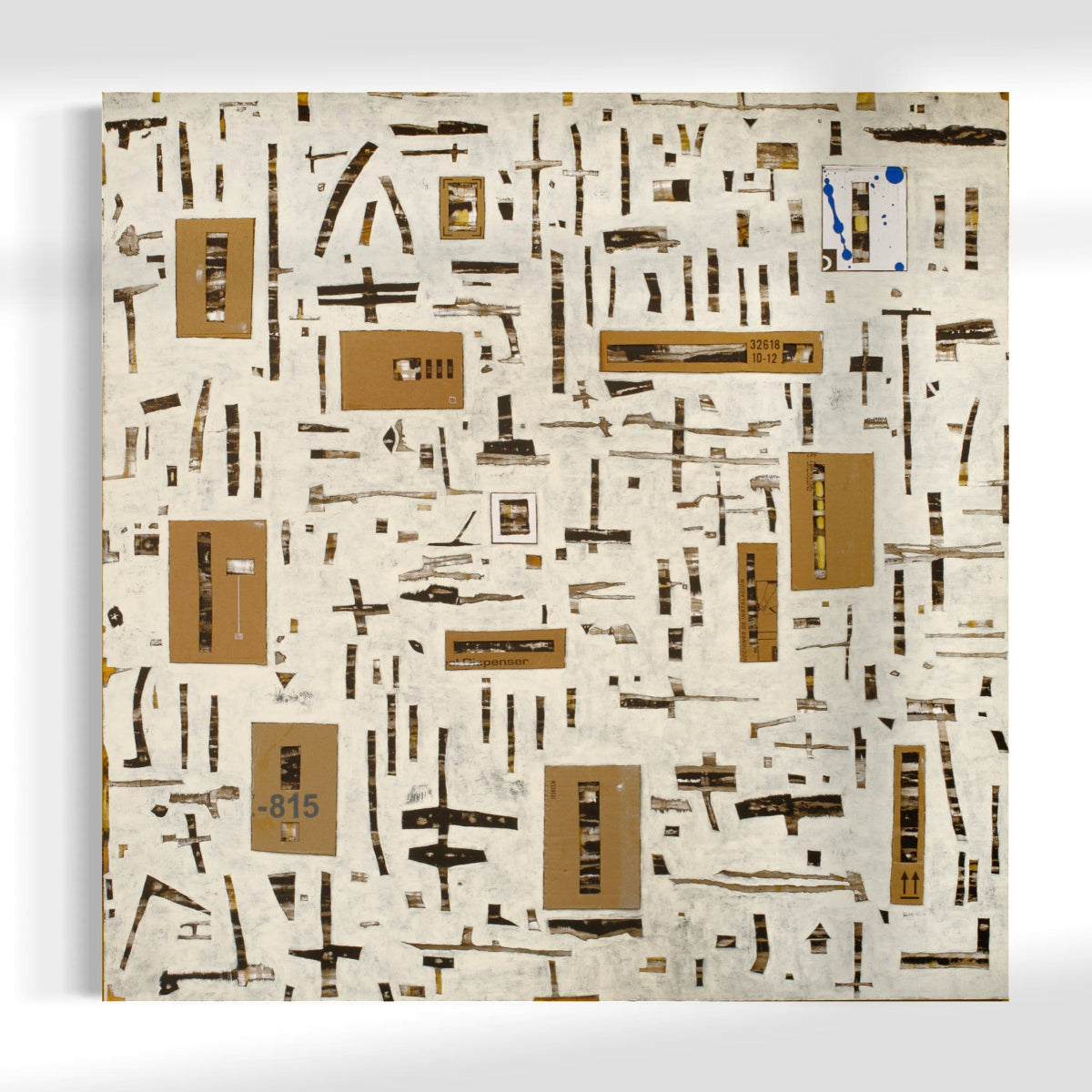 Original abstract painting with white and gray patterns on a white background