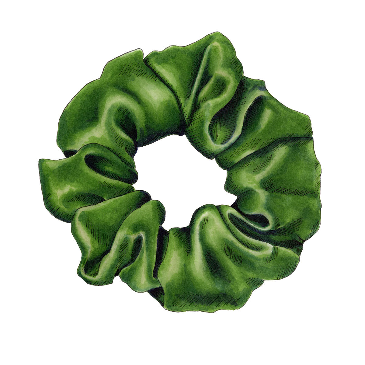 A drawing of a green hair scrunchie by Elizabeth Iadicicco.