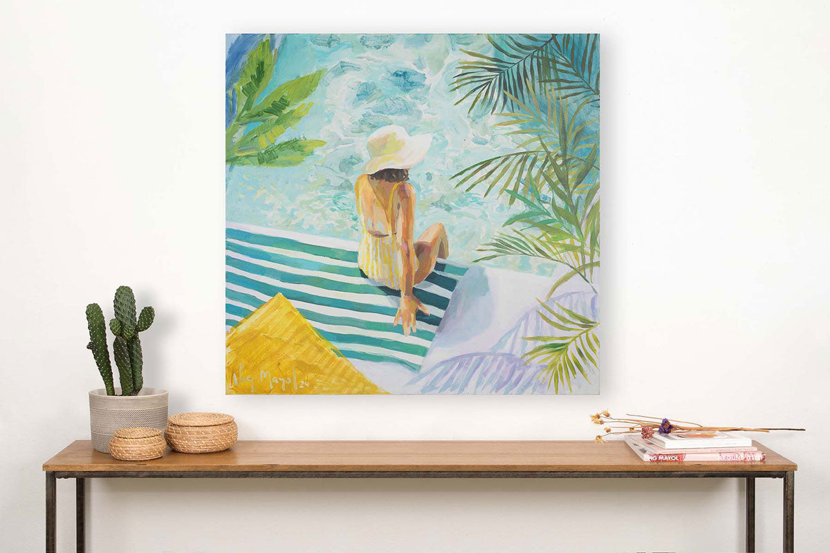 Striped Towel and a White Hat - Original Painting *