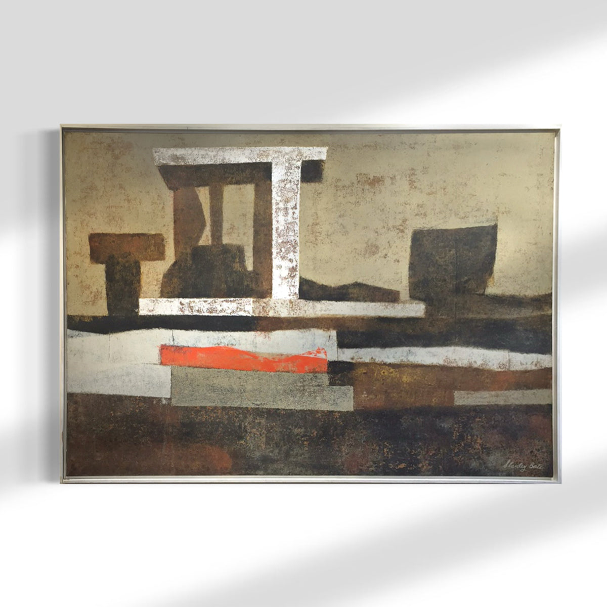 original abstract modern oil painting with geometric shapes on a white background