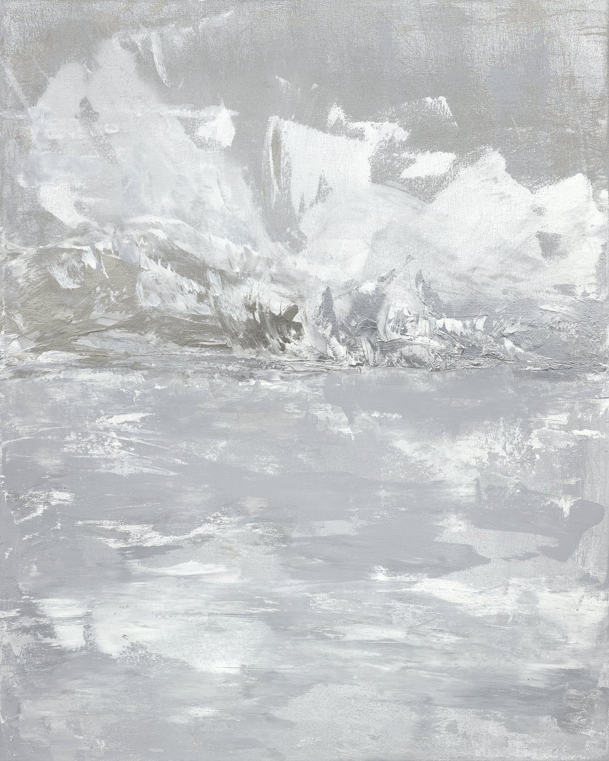 A white and grey abstract print by Julia Contacessi.