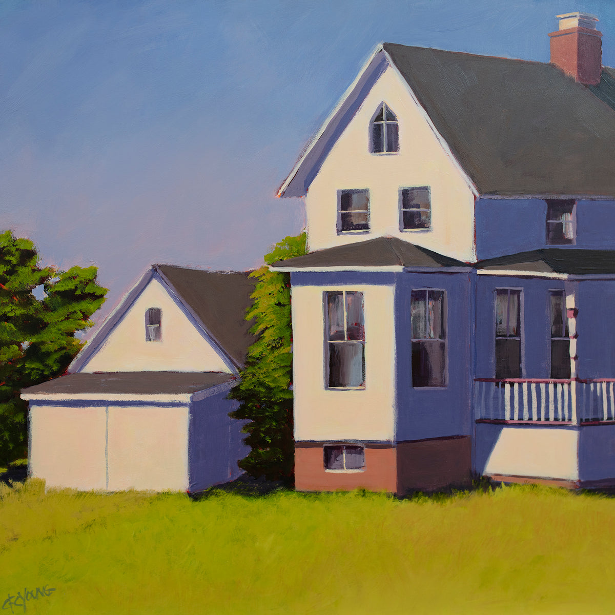 A blue, white and green contemporary house print by Carol Young.