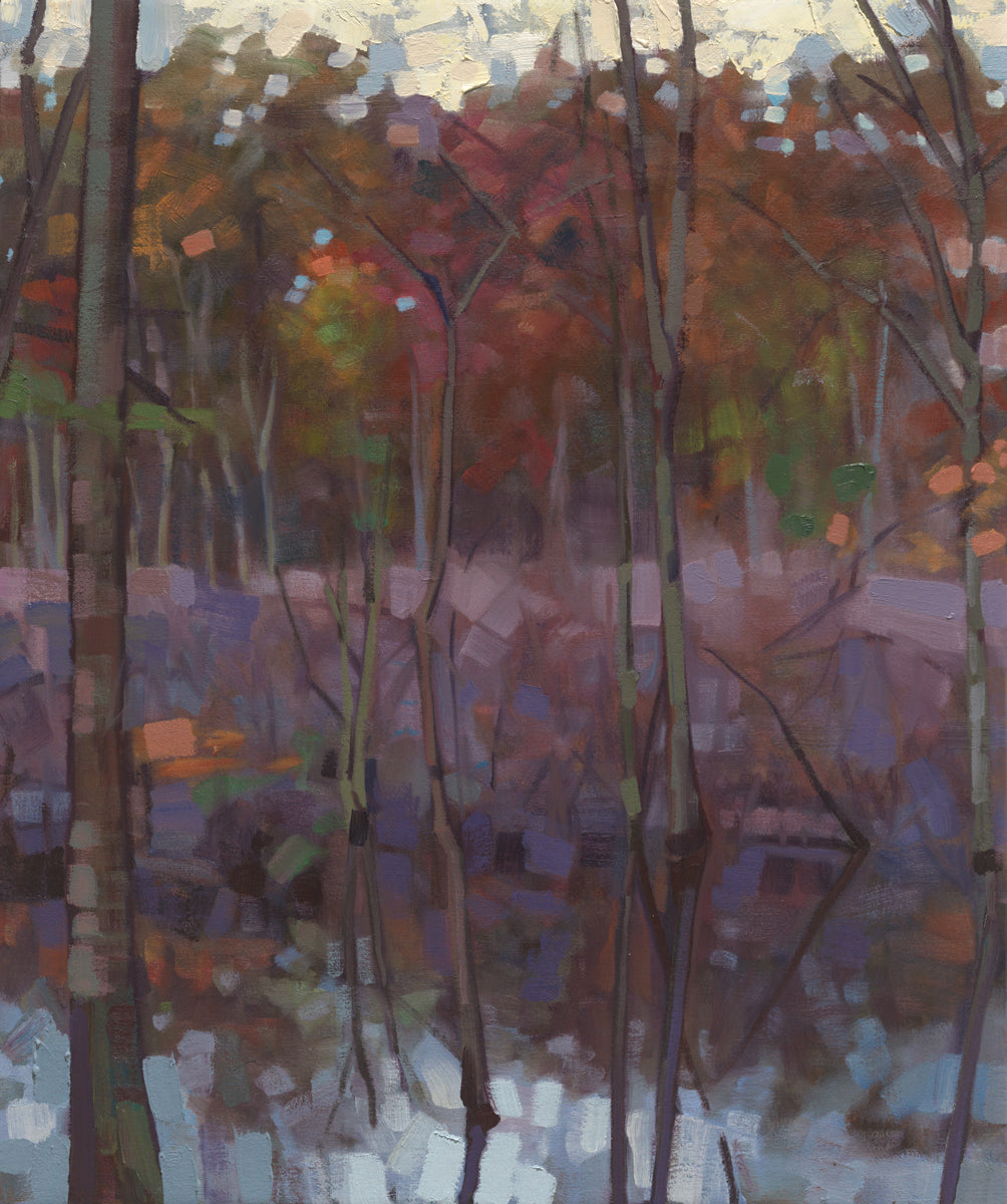 A muted multicolored abstract landscape print by John Harris.