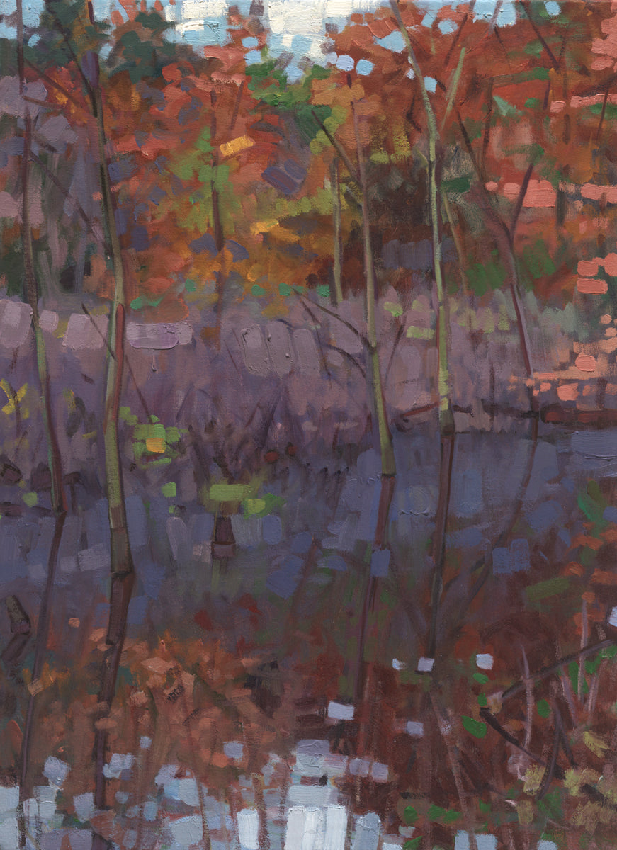 A muted multicolored abstract landscape print by John Harris.