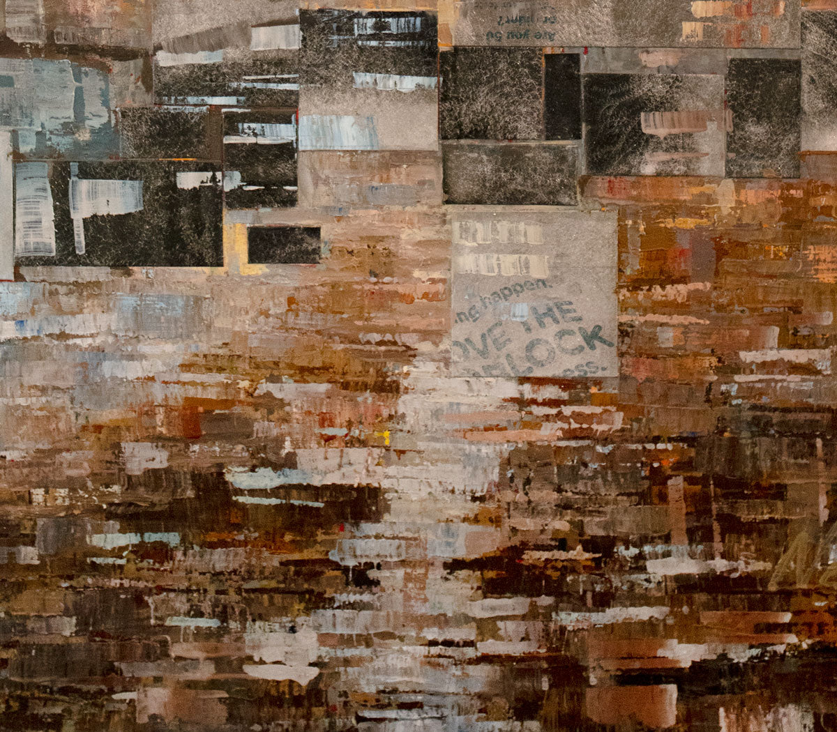 A close up of black, dark orange and accents of white.