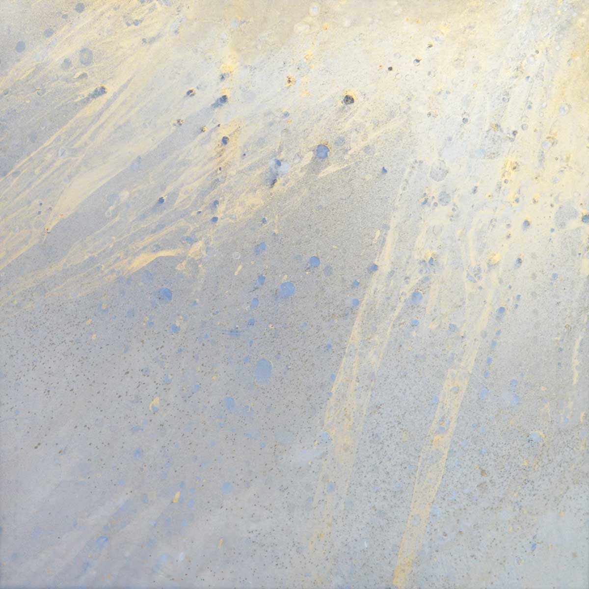 A small light yellow, light blue and silver painted art mirror by Alina B.