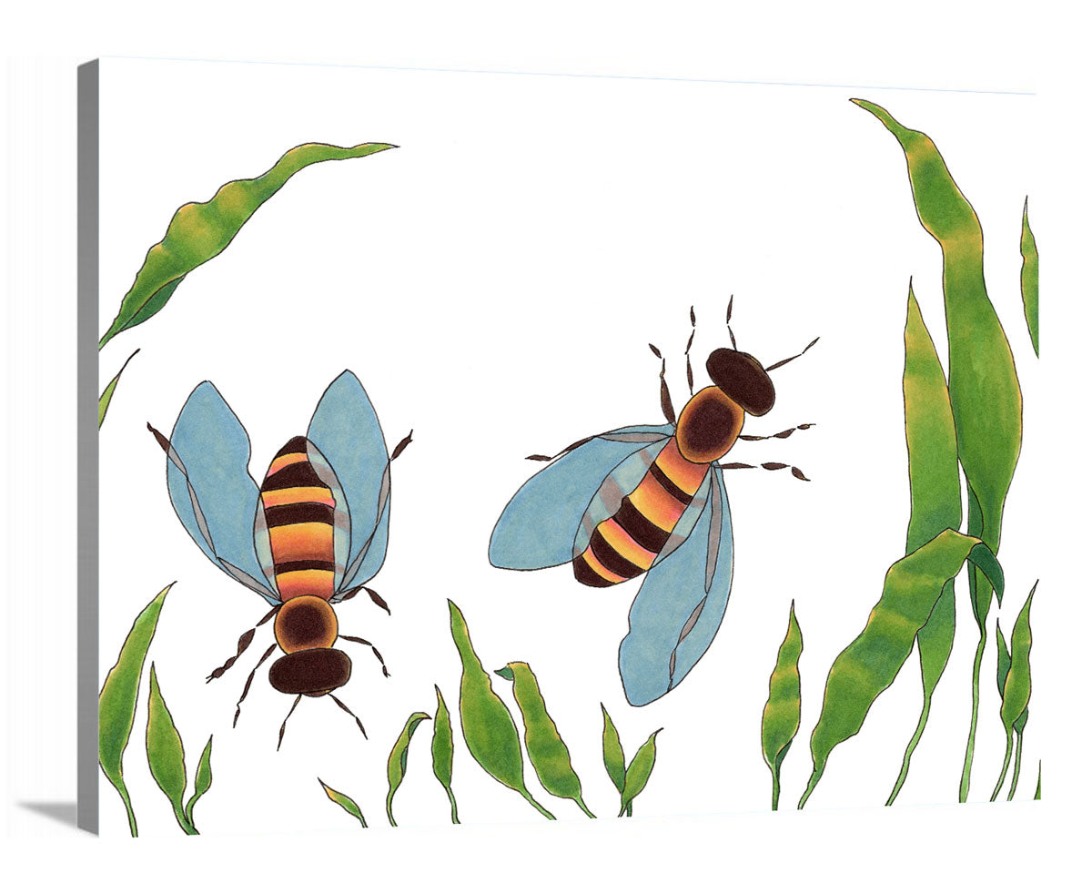 A minimalist bee illustration print on canvas.