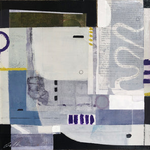 A grey, lavender and white abstract collage by Deborah Colter.