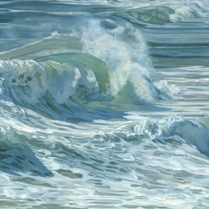 rolling waves on a side angle with tones of blue, green and white