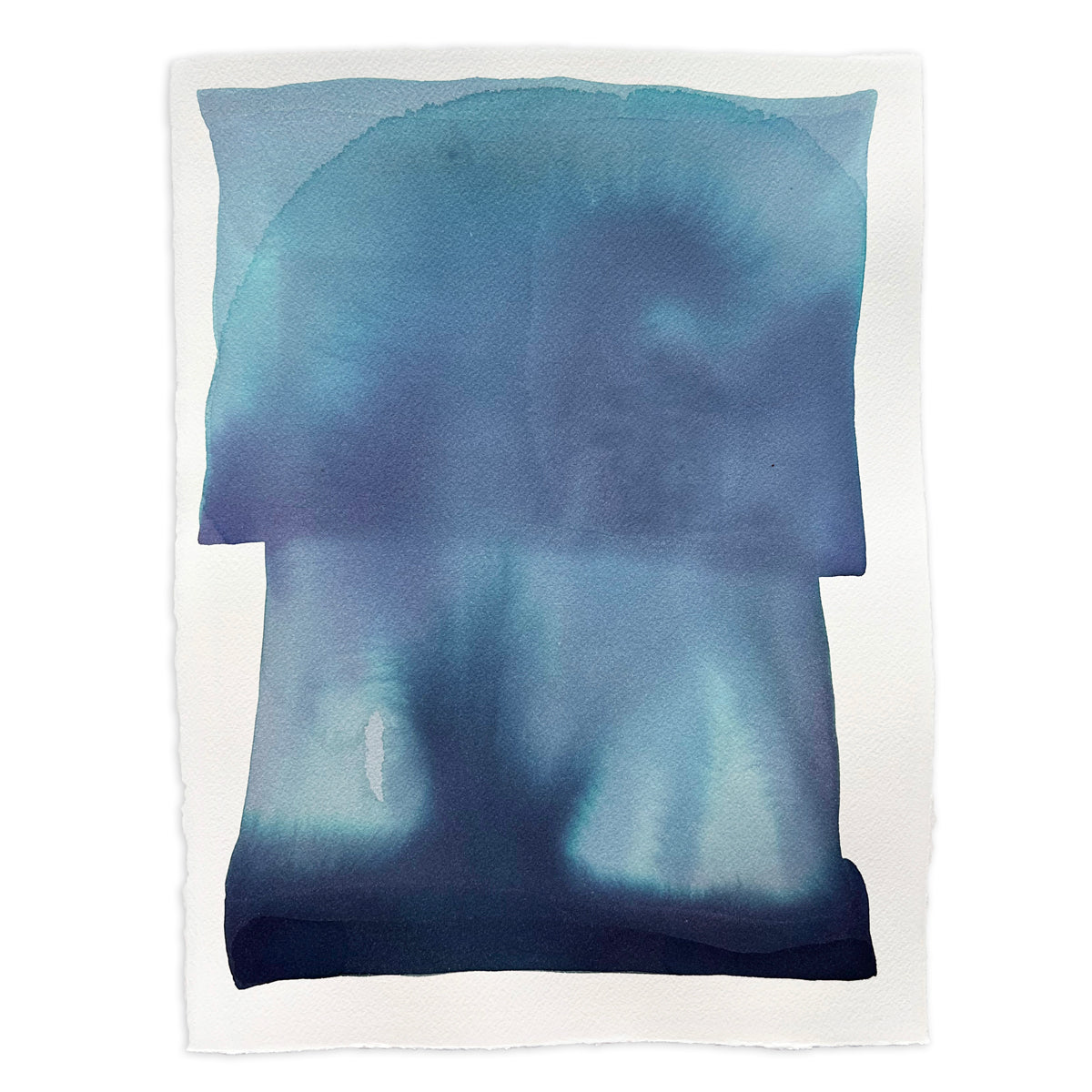 A tonal blue painting with abstract shapes by Nealy Hauschildt.
