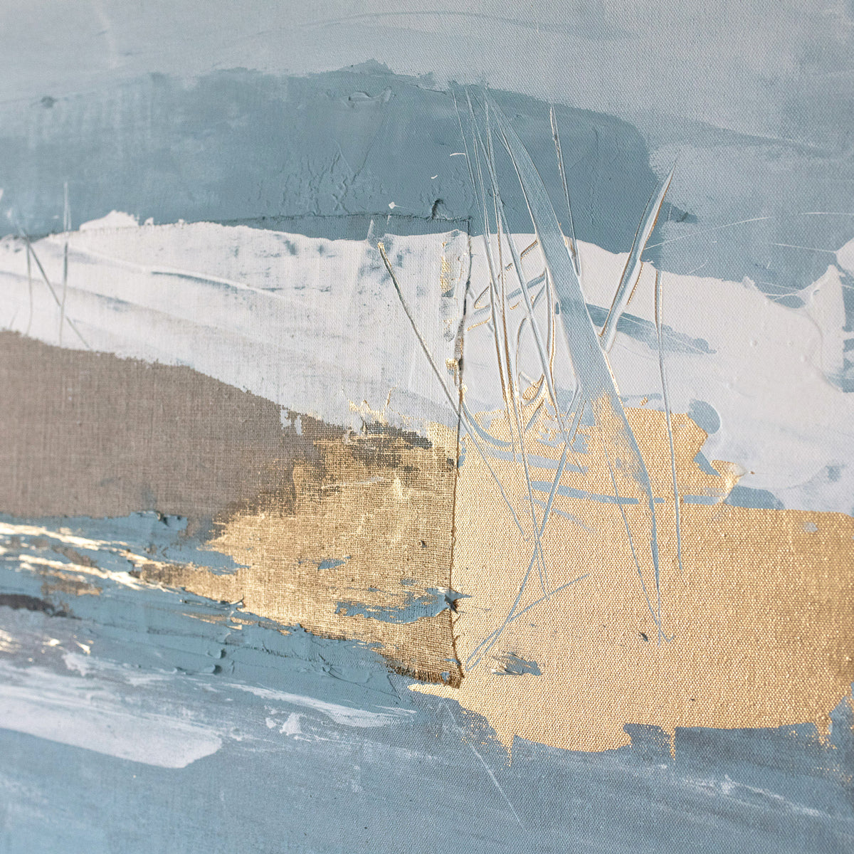 A close-up detail view of a mixed-media abstract painting by Julia Contacessi.