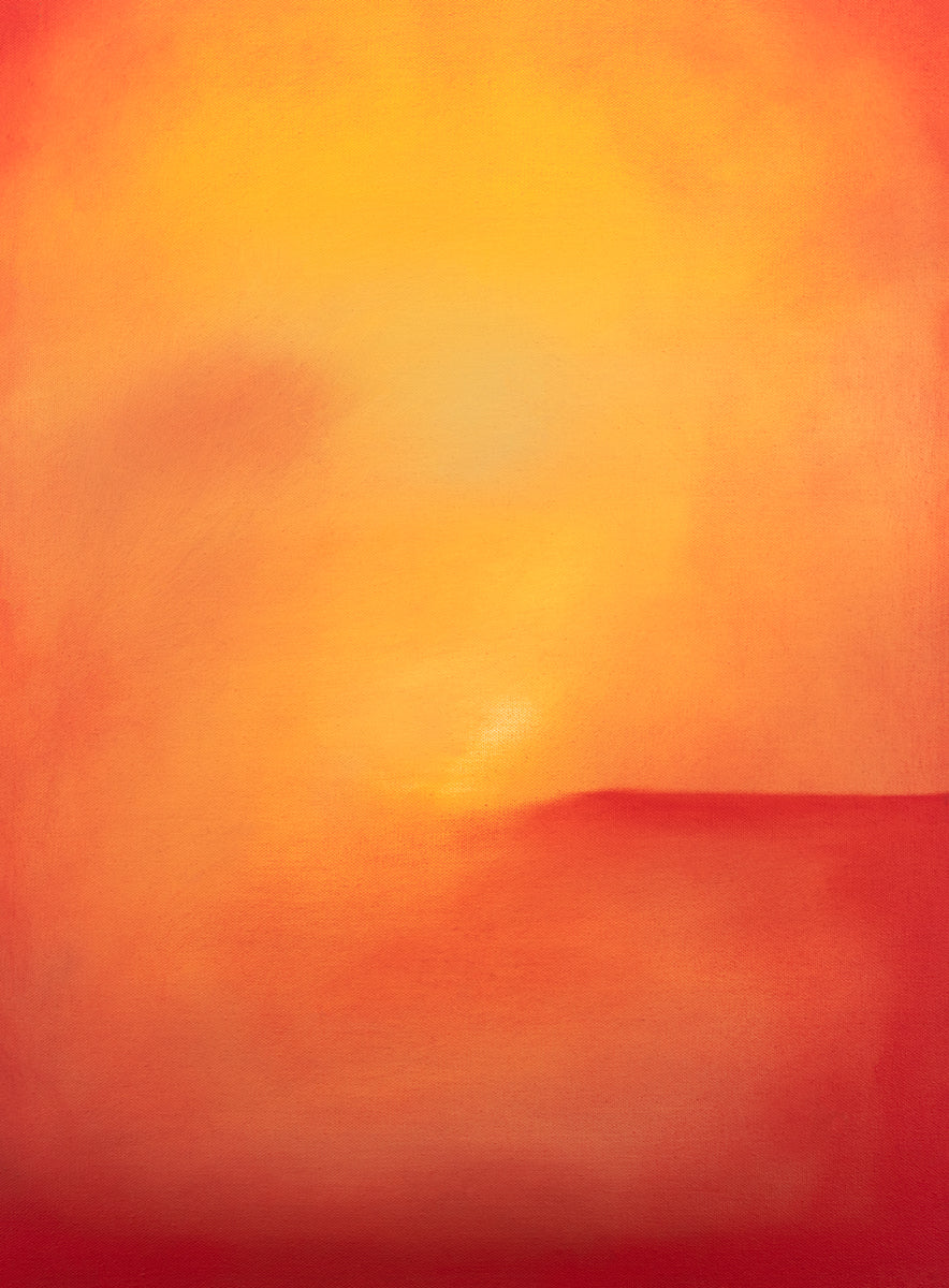 An orange and red abstract print by Tony Iadicicco.