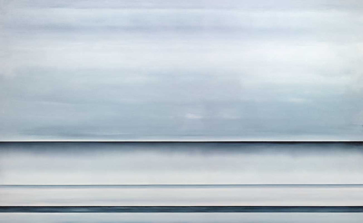 A tonal blue abstract landscape print by Tony Iadicicco.