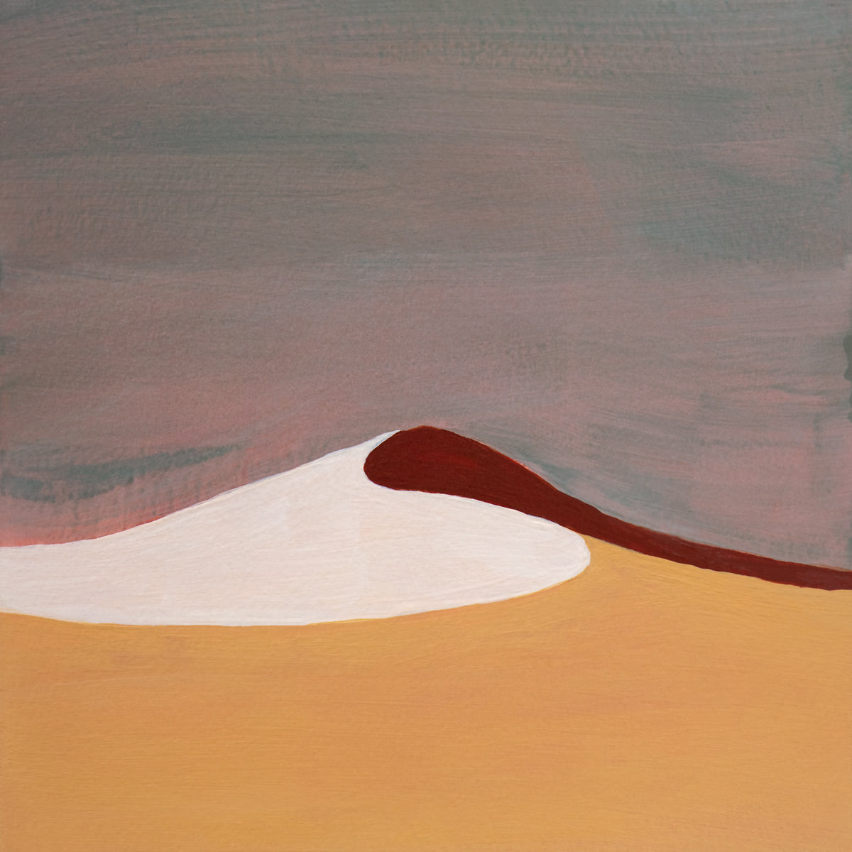 A mauve, burnt yellow, red and white abstract landscape print by Alina B.
