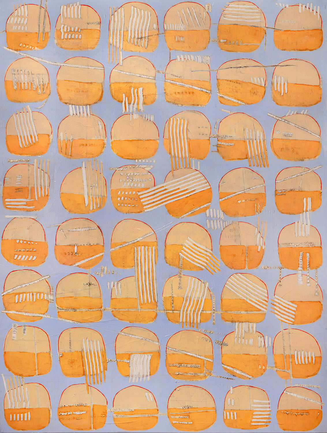 A orange and light purple abstract circle print by Sofie Swann.