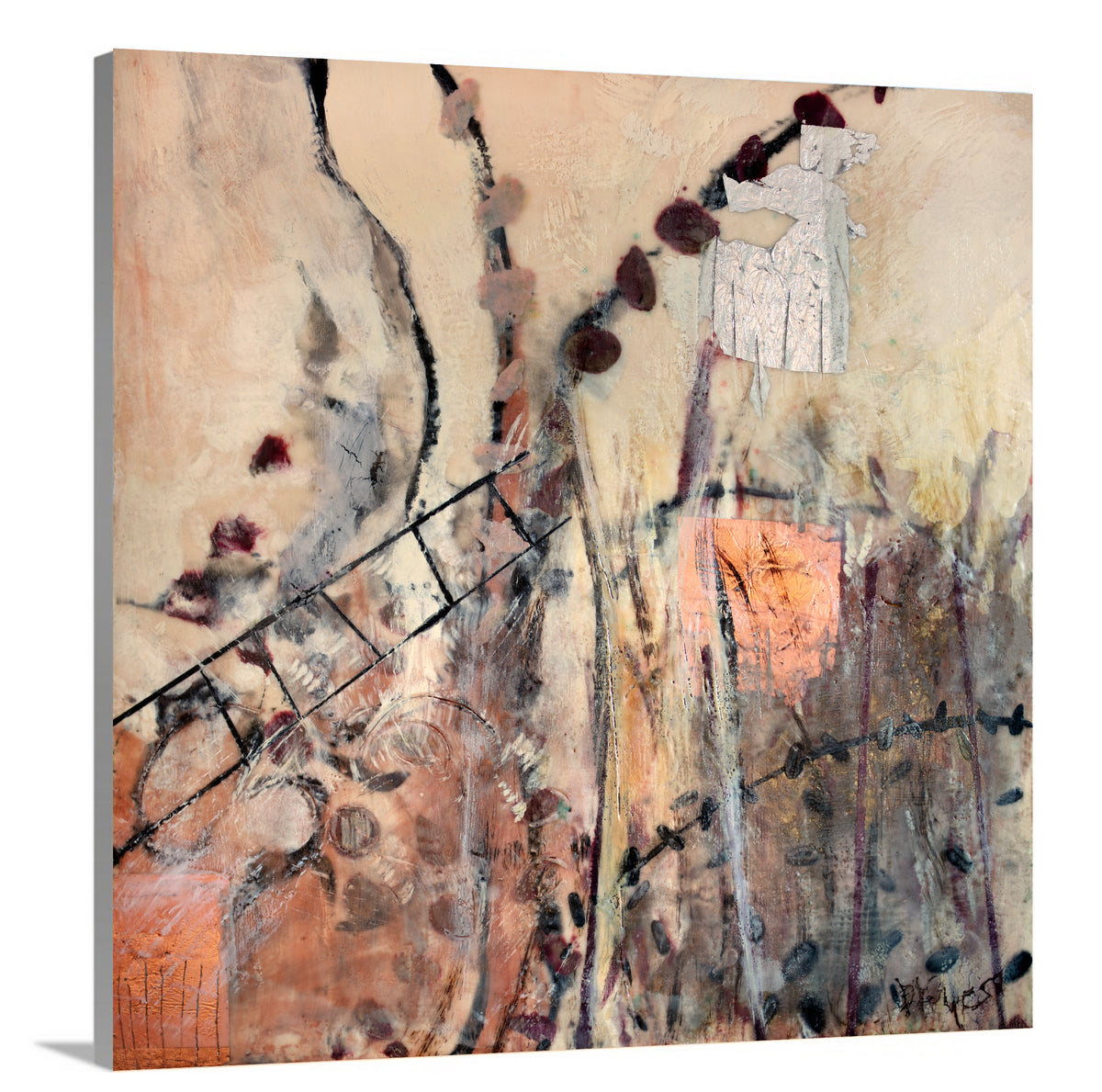 A side-angle view of a nature-inspired abstract canvas print.