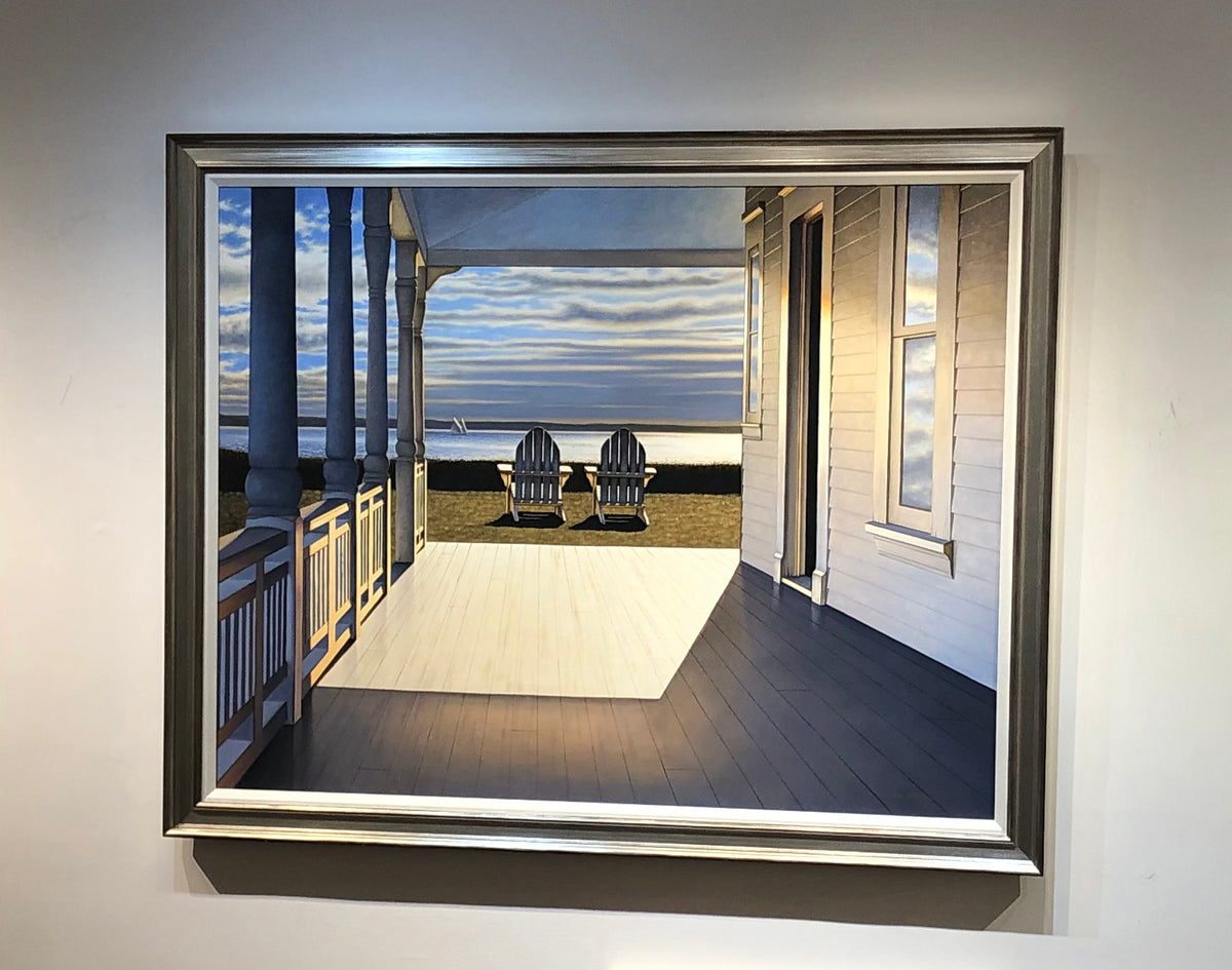 "Passing Time" framed and hung on a white wall.