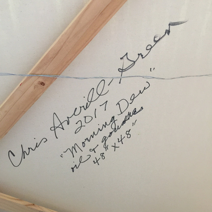 The back of the painting is signed by Christine Averill-Green.