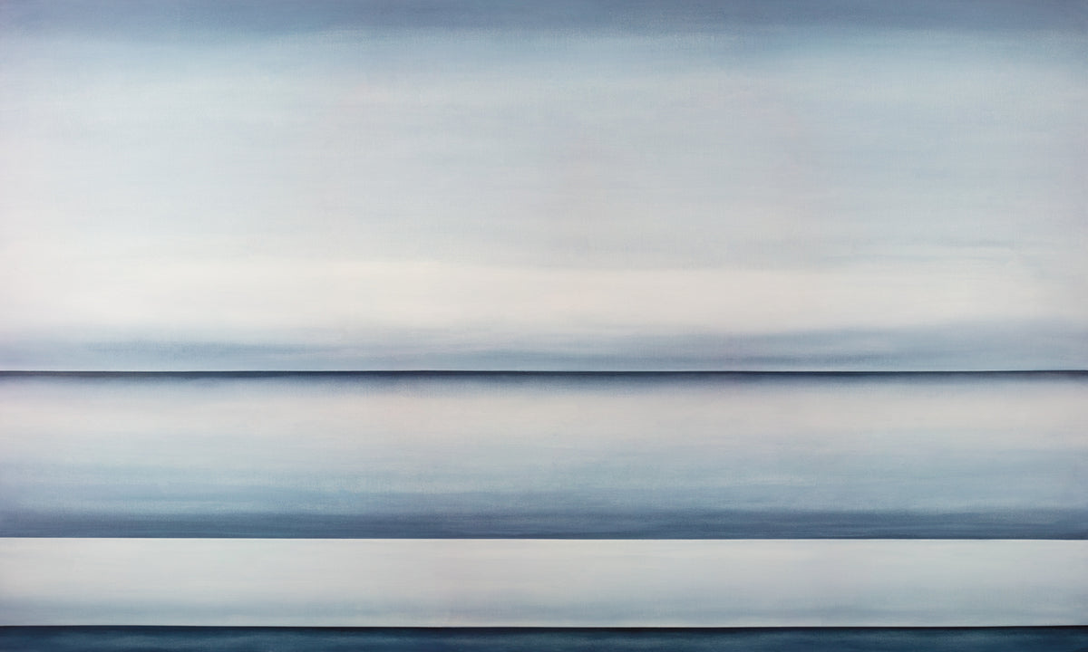 A tonal blue abstract landscape print by Tony Iadicicco.