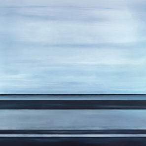 A tonal blue linear abstract painting by Tony Iadicicco.
