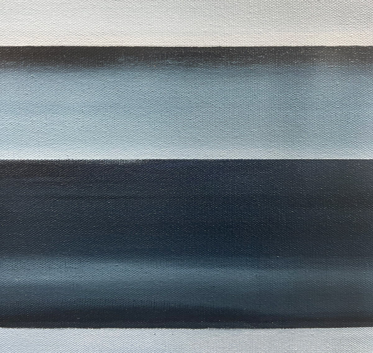 A close up view of tonal blues in a horizontal linear format on the painting by Tony Iadicicco.