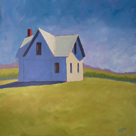 A blue and green contemporary barn print by Carol Young.