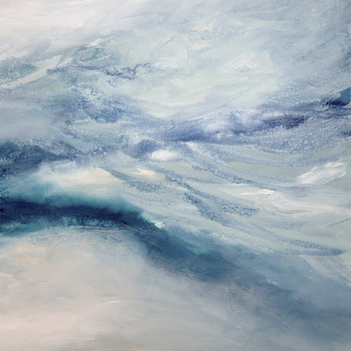 A blue, white, teal and light purple abstract print by Teodora Guererra.
