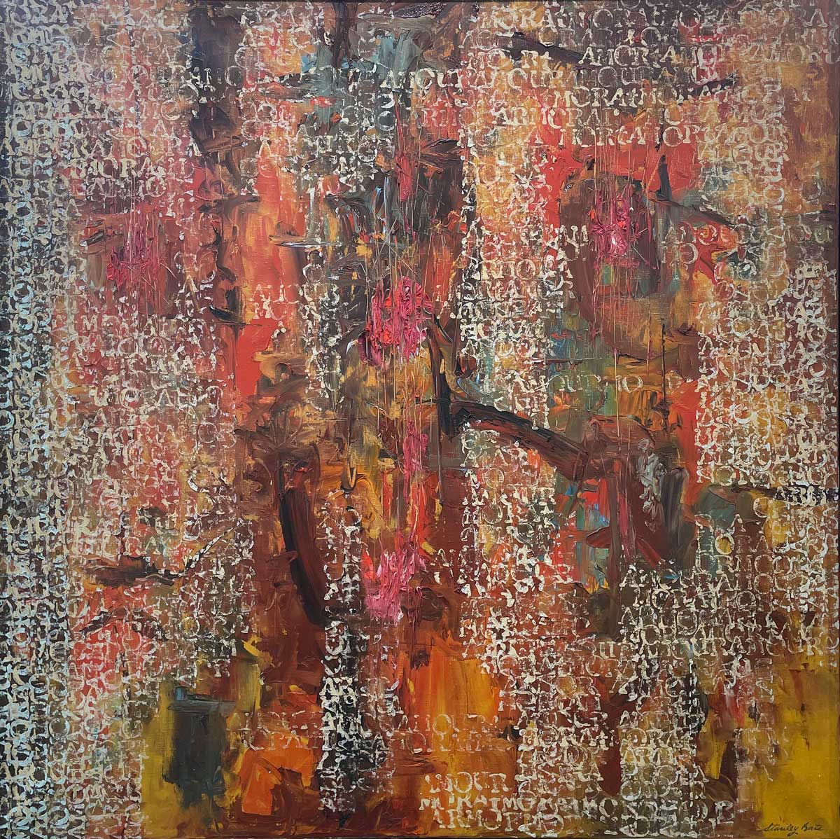 A multicolored abstract painting by Stanley Bate.